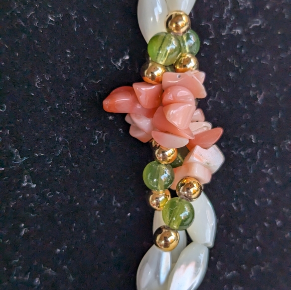 Vintage 1960’s Faux Pearl Rice Beads Jade Coral Twist Necklace Choker - Picture 5 of 7